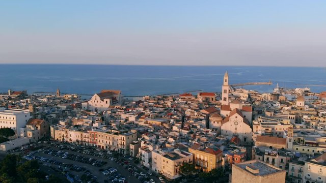 Panoramic view of old town in Bari, drone shot, Puglia, Italy