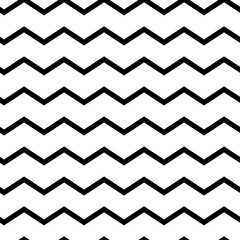 Modern geometric seamless pattern zig zag. Black waves isolated on white background. Classic striped retro background. Vector illustration