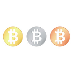 Set round smooth shiny cryptocurrency coins.