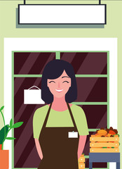 seller woman farm products shop front