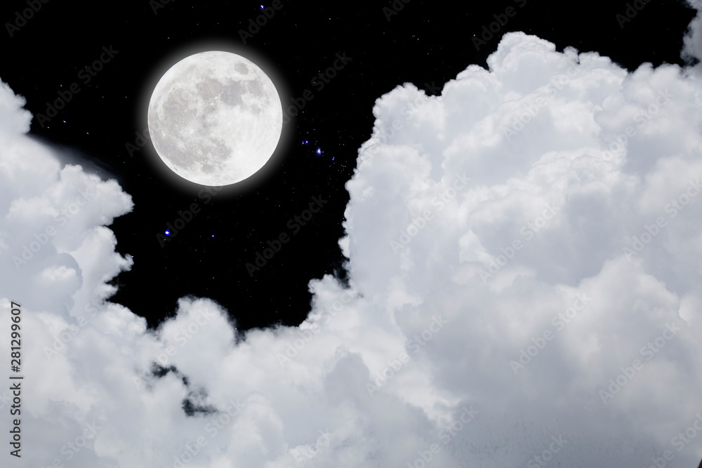 Wall mural full moon with starry and clouds background. dark night.