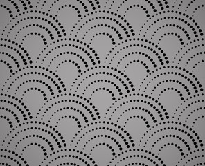 The geometric pattern with wavy lines, points. Seamless vector background. Black and grey texture. Simple lattice graphic design