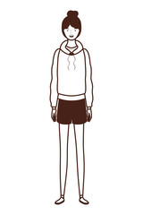 silhouette of young woman standing on white background