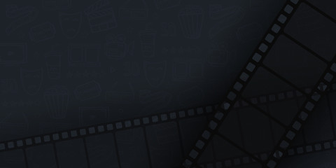 Collection film strip frame on hand draw doodle background. Old cinema banner with stripe roll.