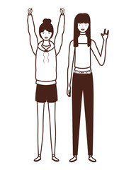 silhouette of young women standing on white background