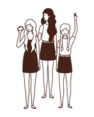 silhouette of young women standing on white background