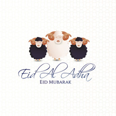 vector illustration. Muslim holiday Eid al-Adha. the sacrifice a ram or white and black sheep. graphic design decoration kurban bayrami. month lamb and a lamp.Translation from Arabic: Eid al-Adha