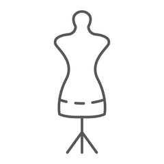 Tailors dummy thin line icon, dressmaker and tailor, mannequin sign, vector graphics, a linear pattern on a white background.