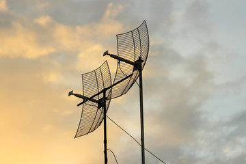 TV antennas with sunset sky. Rio de Janeiro, Brazil. 2015