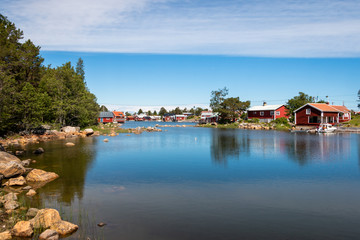 Fototapeta na wymiar Kuggorarna fishing village on the Swedish peninsula Hornslandet on the coast of the Gulf of Bothnia
