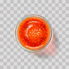 Salsa sauce in a glass saucer, mexican sauce for snacks, vector.
