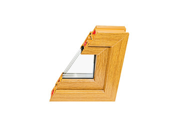 Sample of plastic window made of laminated profile