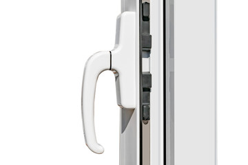 A fragment of an aluminum profile window with a handle