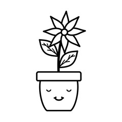 garden flower in pot kawaii character