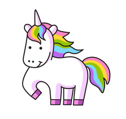 Cute unicorn with rainbow mane. Vector cartoon character illustration.