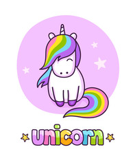 Magic rainbow unicorn. Cartoon character. Vector illustration.