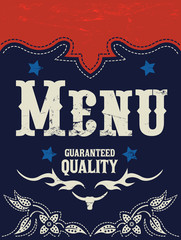 Restaurant Menu Design, Western Wild West style vector cover.