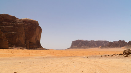 Fototapeta na wymiar View of rock mountains at Wadi Rum desert, Jordan.