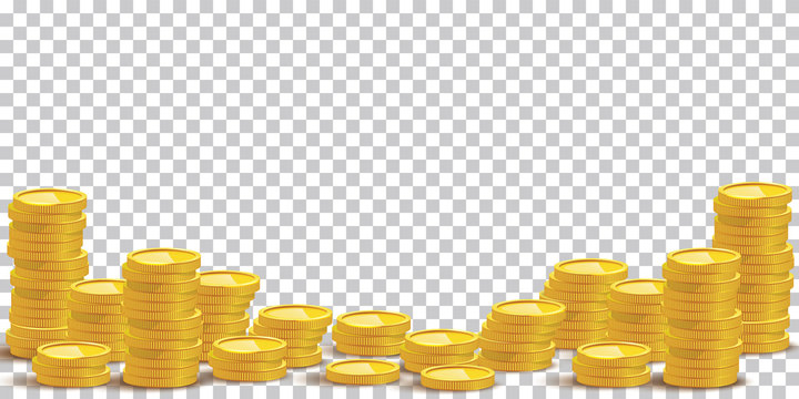 Gold coin stacks mockup vector illustration