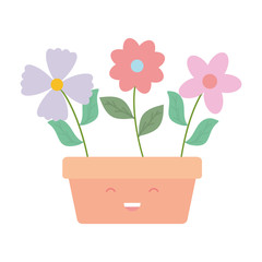 garden flowers plant in square pot kawaii character