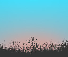 Nature vector illustration. Sunset and sunrise, lea. Realistic background.