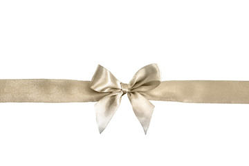 Silver bow isolated on white background. Silk ribbon, silk bow.