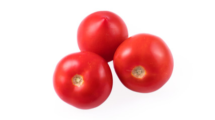 three tomatoes on a white background