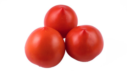 three tomatoes on a white background