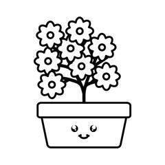 garden flowers plant in square pot kawaii character