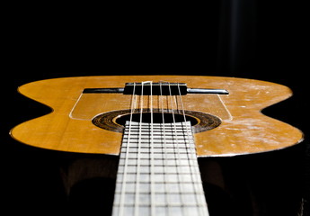  The strings of a spanish acoustic guitar