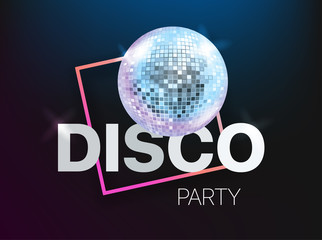 Disco party banner layout. Vector card template with copyspace