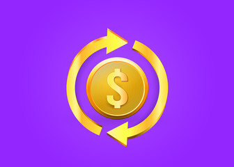 Cash back icon. Symbol is return of Money. Sign of a refund of dollars. Business. Isolated sticker, labels, emblem .vector