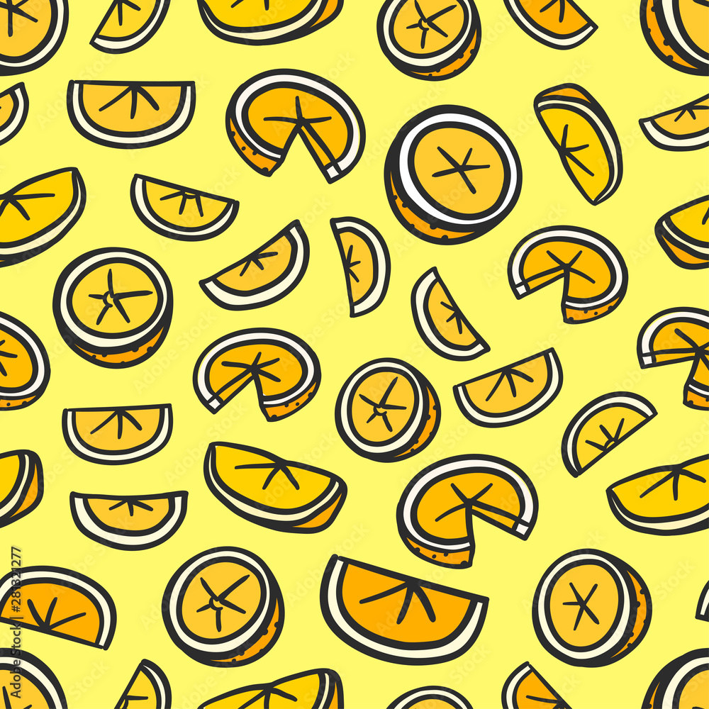 Poster seamless pattern with sweet oranges. vector background