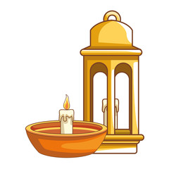 Antique lantern and candle in bowl cartoon