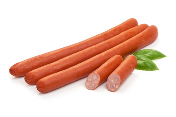 Thin Smoked Pork Sausages, isolated on white background