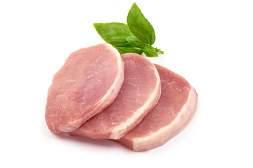 Pork loin eye steaks, isolated on white background