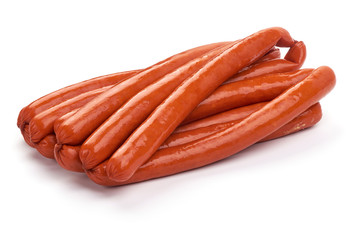 Thin Smoked Pork Sausages, isolated on white background