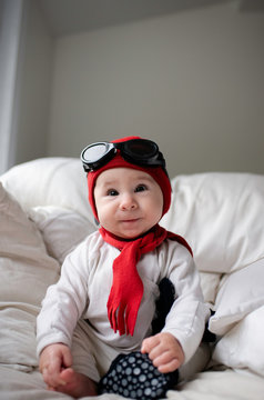 Baby Girl Dressed up as Aviator for Halloween