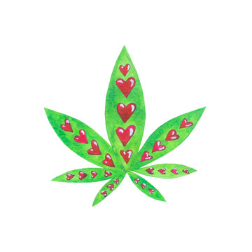 amore per marijuana, foglia di cannabis disegnata su sfondo bianco