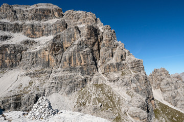 Fototapeta na wymiar Panoramic view of famous Dolomites mountain peaks, Brenta. Trentino, Italy