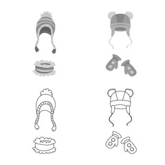 Vector illustration of clothes and texture logo. Set of clothes and weather vector icon for stock.