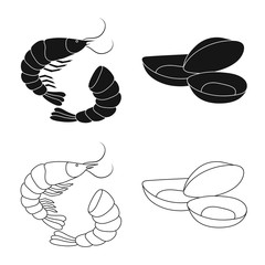 Isolated object of fresh and restaurant sign. Collection of fresh and marine vector icon for stock.