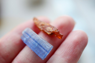 Blue Kyanite and Orange Kyanite on display. Rare Kyanite, bright fresh colors. Orange healing...