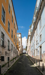 street view in the narrow alleys in Lisbon