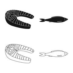 Vector illustration of fresh and restaurant logo. Collection of fresh and marine stock symbol for web.