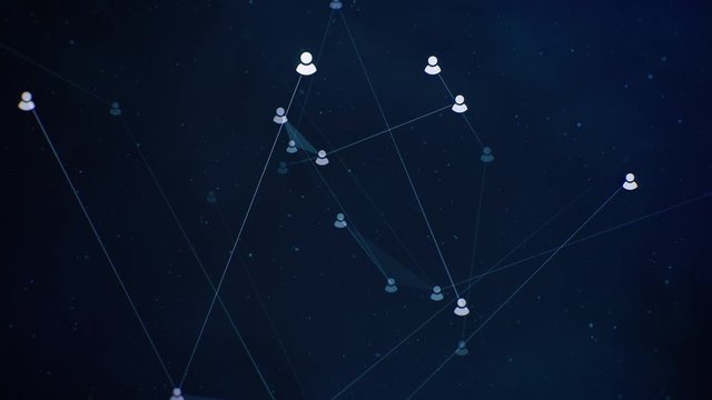Floating Social Connections on Dark Blue Background. Seamlessly looping animated backdrop.