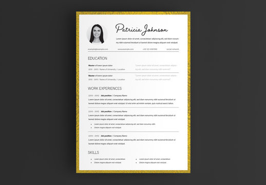 Resume Layout with Gold Frame