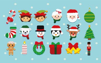 Vector cartoon cute christmas set isolated