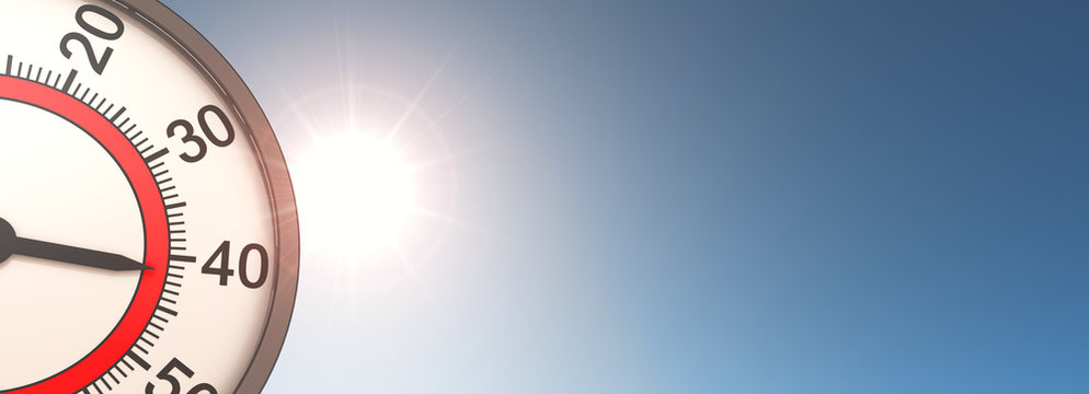 Hitze - Thermometer, Himmel und Sonne