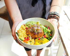 Buddha bowl in a vegan cafe